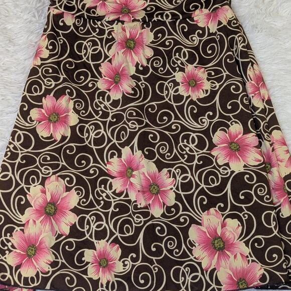 Vintage Y2K Floral A-Line Skirt Brown Pink Swirl 2000s Indie Boho Fairycore - Picture 10 of 12